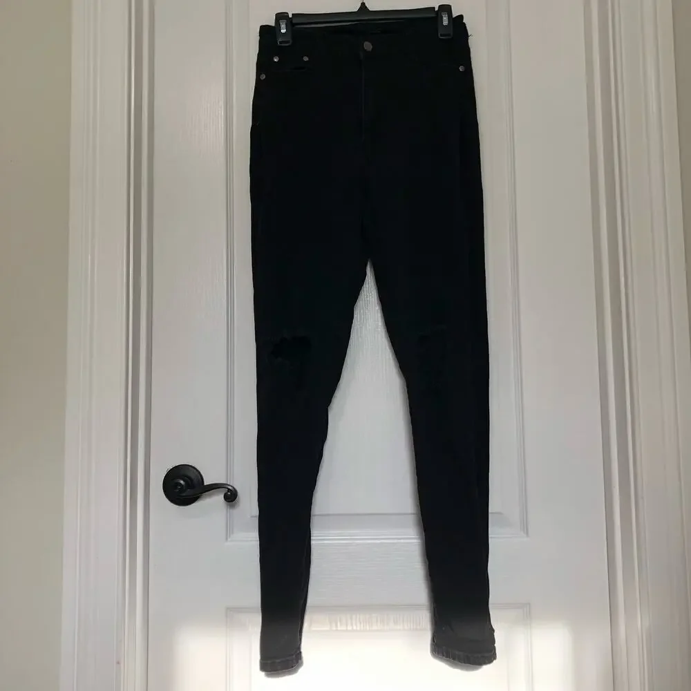 Fashion Nova Women's Skinny Jeans Size 11 Ripped Stretch Denim Black 30 x 11